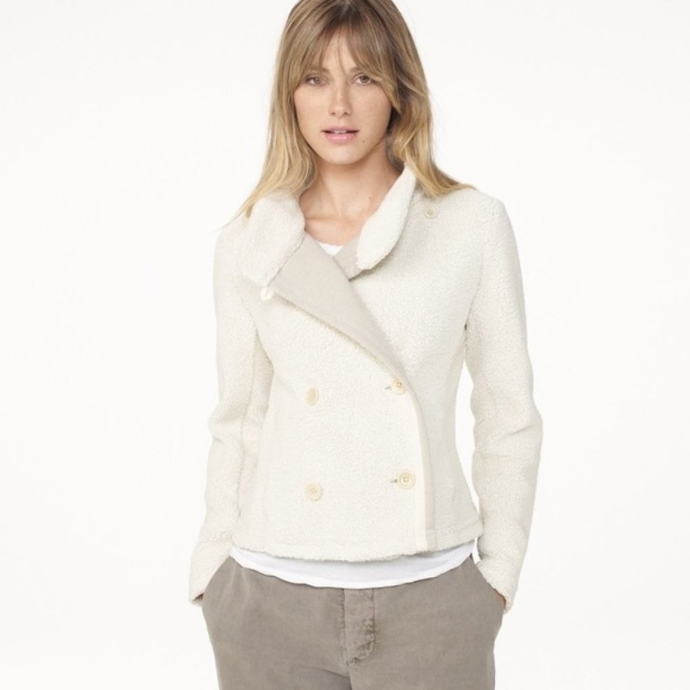 Standard James Perse Shrunken Sherpa Fleece Jacket High Neck Button Beige - Picture 4 of 12